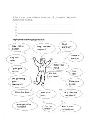 English Worksheet: Classroom language