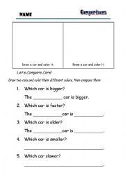 English Worksheet: Comparisons - Lets compare cars!