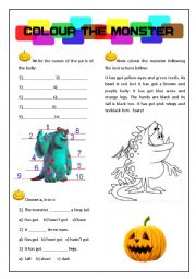 English Worksheet: Colour the monster- Halloween
