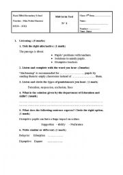 English Worksheet: Mid term test 3rd year Tunisian Students