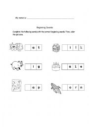 English Worksheet: Beginning letters 1