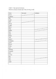 synonym and antonym worksheet