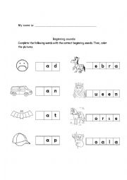 English Worksheet: beginning sounds 2