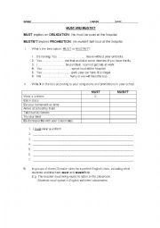 Must and musnt worksheet