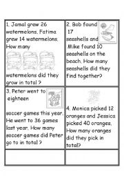 English Worksheet: fun Math word problems cards for kids with animal body parts vocab