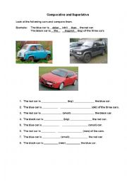 English Worksheet: Worksheet Comparative and Superlative with cars
