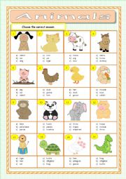 English Worksheet: Animals - Multiple Choice