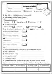 English Worksheet: exam n 1 for 8 th level 