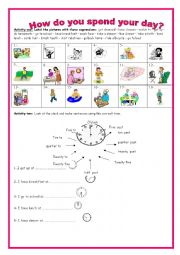 English Worksheet: 7th form module 1 section 4 how do you spend your day? (part 1)