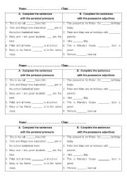 English Worksheet: Elementary test, personal pronouns, possessive adjectives, questions, writing a letter