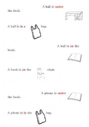 English Worksheet: in, on, under