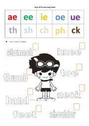 English Worksheet: Body & Phonic-Long Vowel