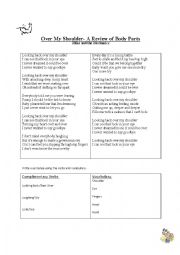 English Worksheet: Over My Shoulder- Review of Body Parts