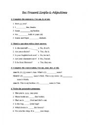 English Worksheet: Be present simple and adjectives