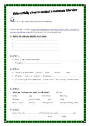 English Worksheet: How to conduct a roommate interview, videos session