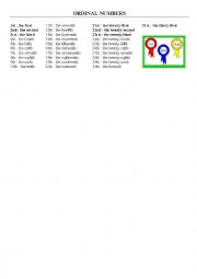 English Worksheet: ordinal numbers