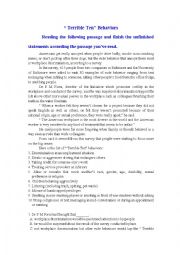 English Worksheet:  Terrible Ten Behaviors