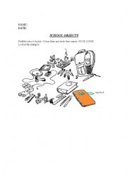 English Worksheet: school objects