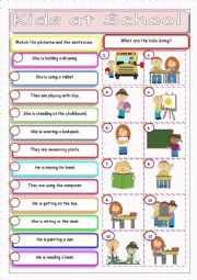 English Worksheet: Kids at School