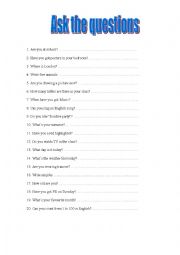 English Worksheet: 20 easy questions