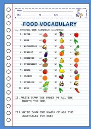 English Worksheet: FOOD - Vocabulary - Multiple Choice - Pt.1