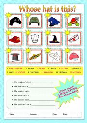 English Worksheet: Whose hat is it? 