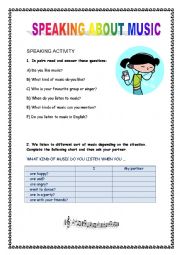 English Worksheet: speaking about music