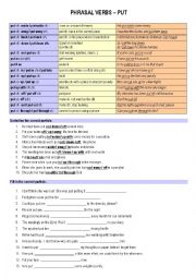 English Worksheet: Phrasal Verbs PUT (exercises with key included)