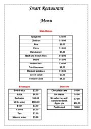 English Worksheet: Restaurant Activity