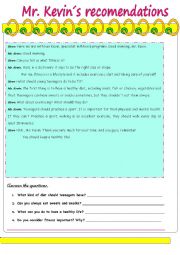 English Worksheet: Recomendations use should or must