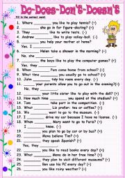 English Worksheet: Do, Does, Don�t, Doesn�t