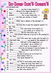 English Worksheet: Do, Does, Dont, Doesnt