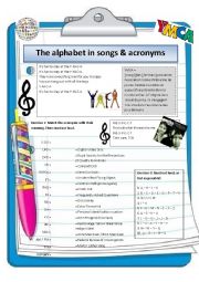 English Worksheet: Alphabet in songs and acronyms