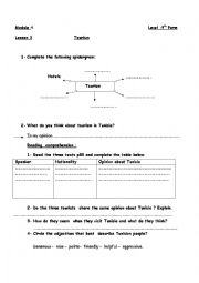 English Worksheet: tourism 9th form