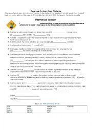 English Worksheet: Cybersafety Contract Cloze Exercise