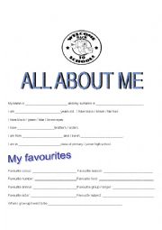 English Worksheet: All about me