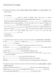 English Worksheet: Intermediate grammar test