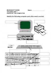 English Worksheet: Parts of the computer