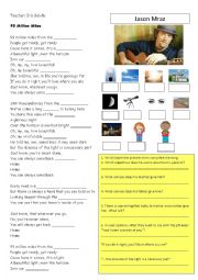 English Worksheet: 93 Million Miles- Jason Mraz - Song activity and class discussion- teachers key included