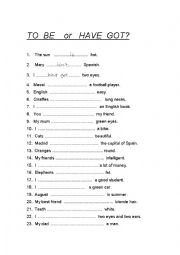 English Worksheet: TO BE - HAVE GOT