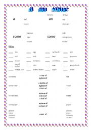 English Worksheet: a an some