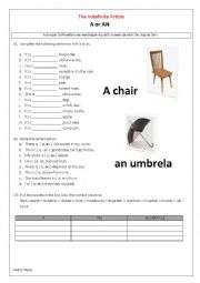 English Worksheet: Article A x AN