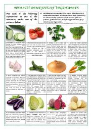 English Worksheet: HEALTH BENEFITS OF VEGETABLES  part 1 (plus key)