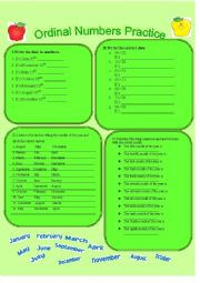 English Worksheet: Months of the Year and Ordinal Numbers Practice (with answer key INCLUDED)