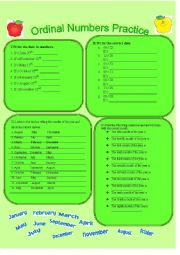 Months of the Year and Ordinal Numbers Practice (with answer key INCLUDED)