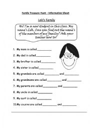 English Worksheet: Family Treasure Hunt - worksheet