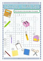 English Worksheet: School Crossword