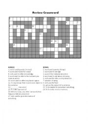 English Worksheet: Review Crossword