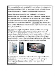 English Worksheet: mobile phones