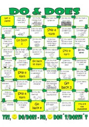 English Worksheet: Do and Does Board game